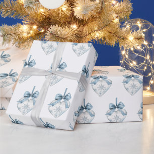 Blaue Weiße Schneeflocken Schleifen Herzen Weihnac Geschenkpapier