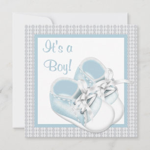 Blaue Weiße Schuhe Blau Spitze Baby Jungen Dusche Einladung