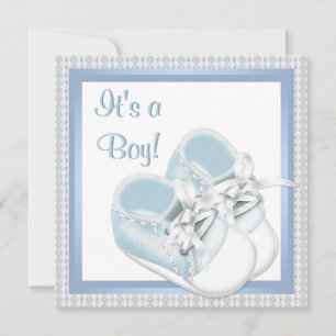 Blaue Weiße Schuhe Blau Spitze Baby Jungen Dusche Einladung