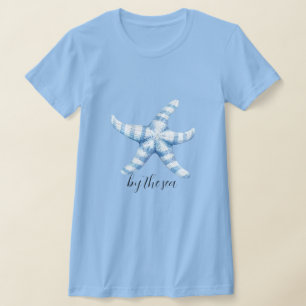 Blaue Weiße Seestern Strand   T-Shirt