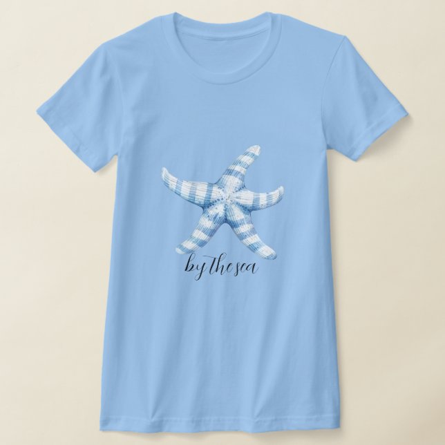 Blaue Weiße Seestern Strand   T-Shirt (Ablage )
