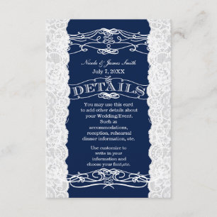 Blaue & Weiße Spitze Hochzeit DETAILS Informations Begleitkarte
