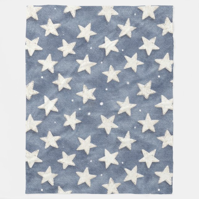 Blaue Weiße Sterne Fleecedecke (Vorderseite)