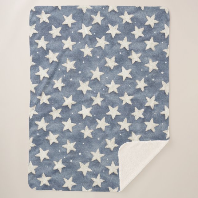 Blaue Weiße Sterne Sherpadecke (Vorderseite)