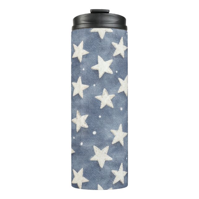 Blaue Weiße Sterne Thermosbecher (Vorderseite)