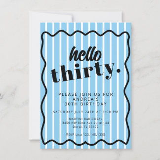 Blaue weiße Streifen 30. Geburtstag Einladung