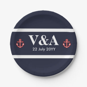 Blaue weiße Streifen der Marine Pappteller