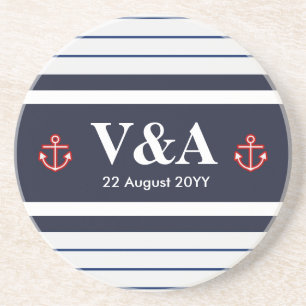 Blaue weiße Streifen der Marine Sandstein Untersetzer