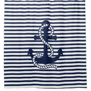 Blaue weiße Streifen der Nautischen Marine und Bl Duschvorhang