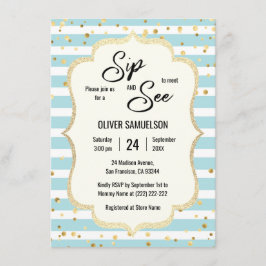 Blaue weiße Streifen Gold Schwarz BABY SIP und SIE Einladung
