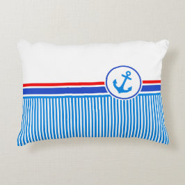 Blaue weiße Streifen mit blauem Anker Dekokissen