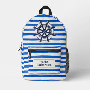 Blaue weiße Streifen, Steuer, Bootsname Bedruckter Rucksack