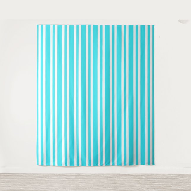 Blaue weiße Streifenmuster Wandteppich (Vorderseite)