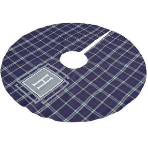 Blaue weiße Tartan-Monogramm Polyester Weihnachtsbaumdecke
