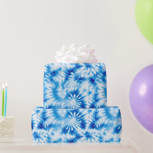 Blaue Weiße Tie Dye Geburtstag Geschenkpapier