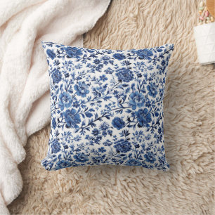 Blaue weiße Toile-Chinoiserie-Aquarell-Blumenmuste Kissen