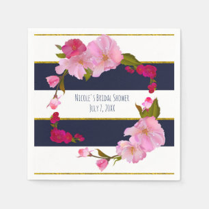 Blaue Weiße und Goldene Moderne Florale Chic Glam Serviette