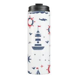 Blaue, weiße und rote nautische Bauweise Thermosbecher