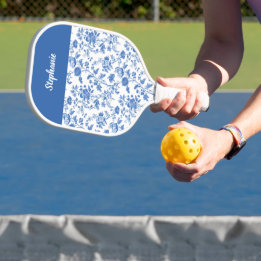 Blaue weiße Vintage-Blumen-Toile personalisierter Pickleball Schläger