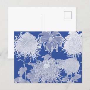 Blaue weiße Vintage-Chinoiserie-Blumenmuster Feiertagspostkarte