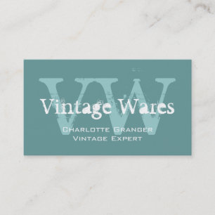 Blaue Weiße Vintage-Shop Geschäftskarten-Monogramm Visitenkarte