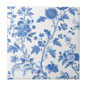 Blaue weiße Vintage-Toile-Blume Fliese