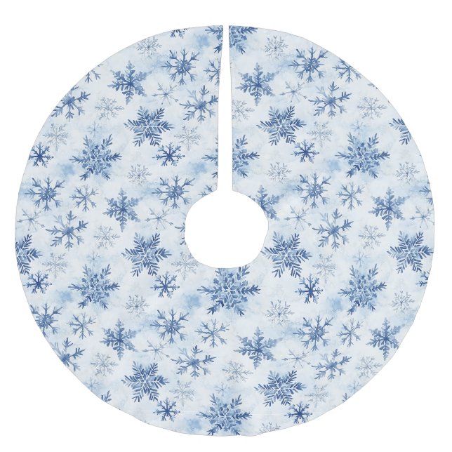 Blaue weiße Weihnachts-Schneeflocken Polyester Weihnachtsbaumdecke (Vorderseite)