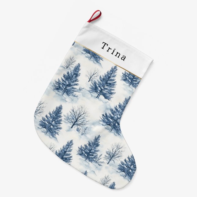 Blaue Weiße Weihnachtsbäume Großer Weihnachtsstrumpf (Vorderansicht (hängend))