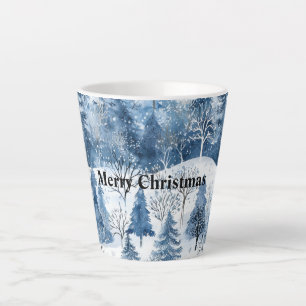 Blaue weiße Weihnachtsbäume Milchtasse