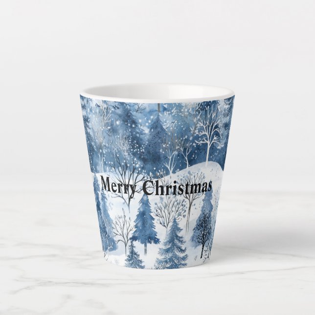 Blaue weiße Weihnachtsbäume Milchtasse (Vorderseite)