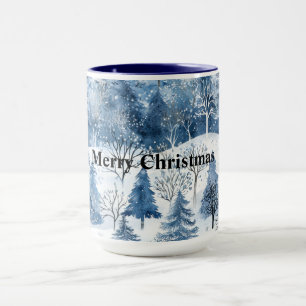 Blaue weiße Weihnachtsbäume Tasse
