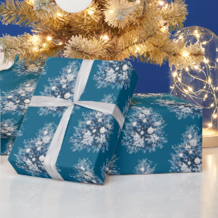 Blaue weiße Weihnachtsbaumen Geschenkpapier