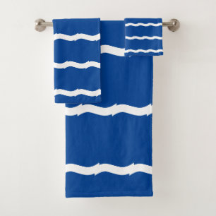 Blaue weiße Wellen Streifen nautisches Muster Badhandtuch Set