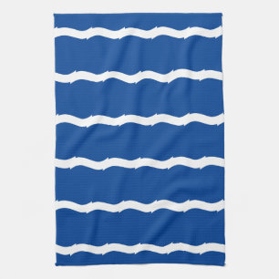 Blaue weiße Wellen Streifen nautisches Muster Geschirrtuch
