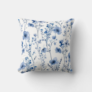 Blaue weiße Wildblumen Aquarell-Blumenmuster Kissen