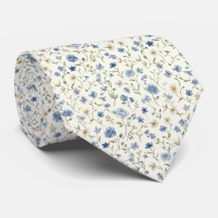 Blaue weiße Wildblumen Rosen Hochzeit Bräutigam Krawatte