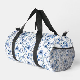 Blaue weiße Wildblumen-Wasserfarben-Blumenmuster Duffle Bag