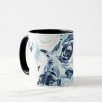 Blaue Weiße Winter Blumen Rosen Vintage Shabby Chi
