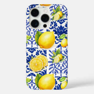 Blaue weiße Zitronen-Fliesenmuster Mittelmeer Zitr iPhone 16 Pro Hülle
