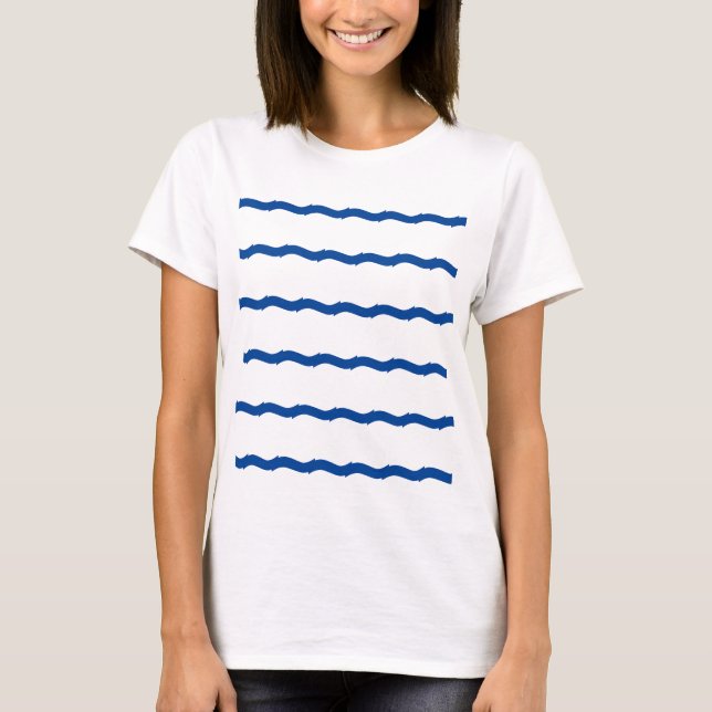 Blaue Weißmeere Streifen nautisches Muster T-Shirt (Vorderseite)