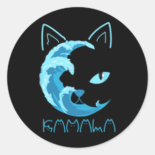 Blaue Welle der Katze Ladys Kamala Katze Typografi Runder Aufkleber
