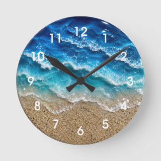 Blaue Welle Harz-Look-Strand Sand nummeriert Runde Wanduhr