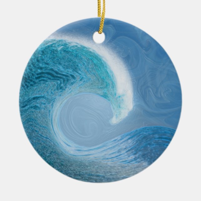 Blaue Welle Keramik Ornament (Vorne)
