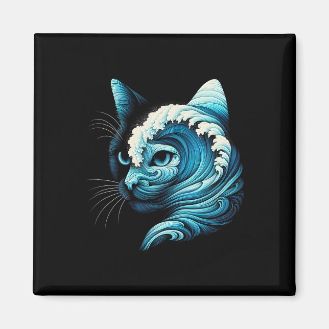 Blaue Welle von Katzen Ladys Blaue Katzen Wave für Magnet (Vorne)