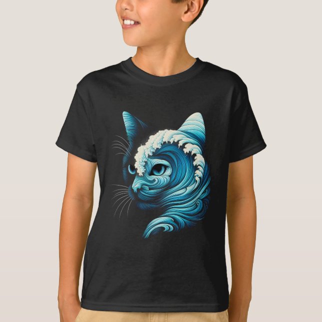 Blaue Welle von Katzen Ladys Blaue Katzen Wave für T-Shirt (Vorderseite)