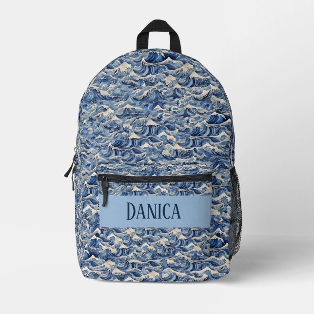 Blaue Wellen Bedruckter Rucksack (Vorderseite)