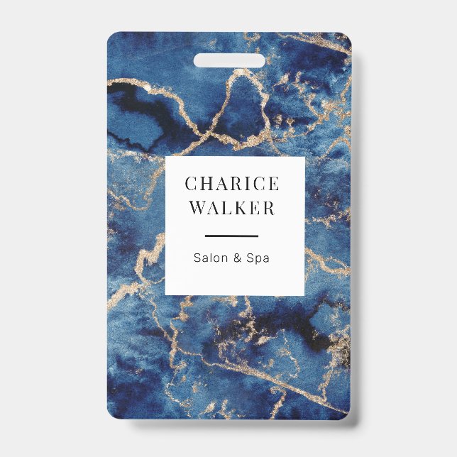 Blaue Wellen Goldmedaille Monogramm Name Ausweis (Vorderseite)