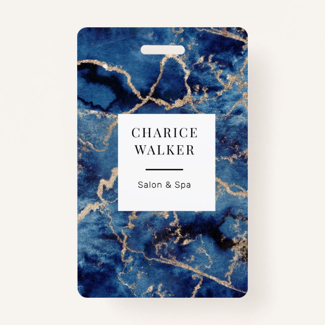 Blaue Wellen Goldmedaille Monogramm Name Ausweis (Vorderseite)