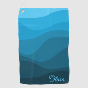 Blaue Wellen im Retrostil des Ozeans Golfhandtuch