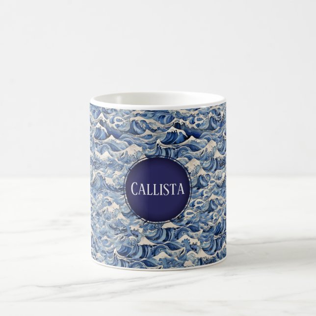 Blaue Wellen Kaffeetasse (Mittel)